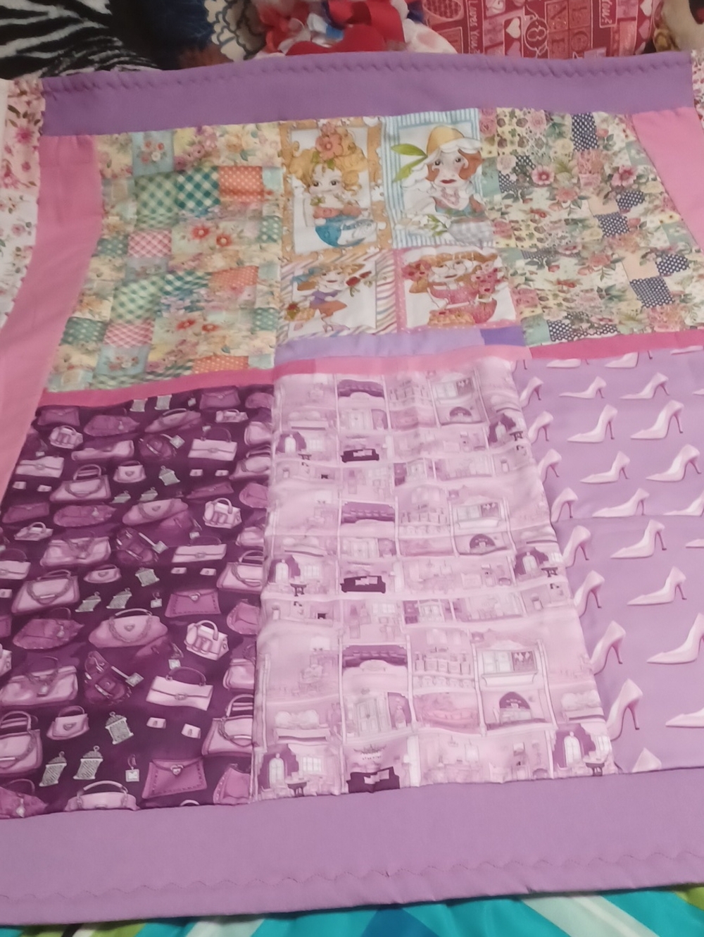 Homemade Lap Robe For Feminine Ladieswith Flowers, Purses And High Heeled Shoes